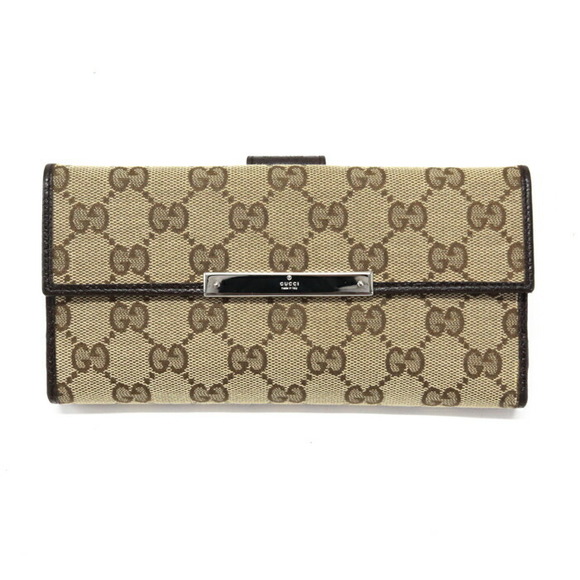 Gucci Double hook Long Wallet GG Canvas Calfskin Leather Flap Brown Beige - Picture 2 of 11